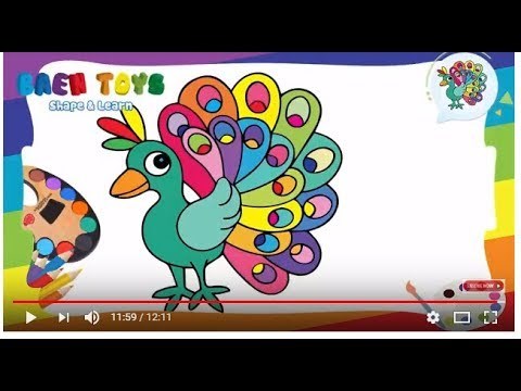Learn Colors With Draw and coloring Peacock - Teach Drawing creative for Kids pages Art Coloring